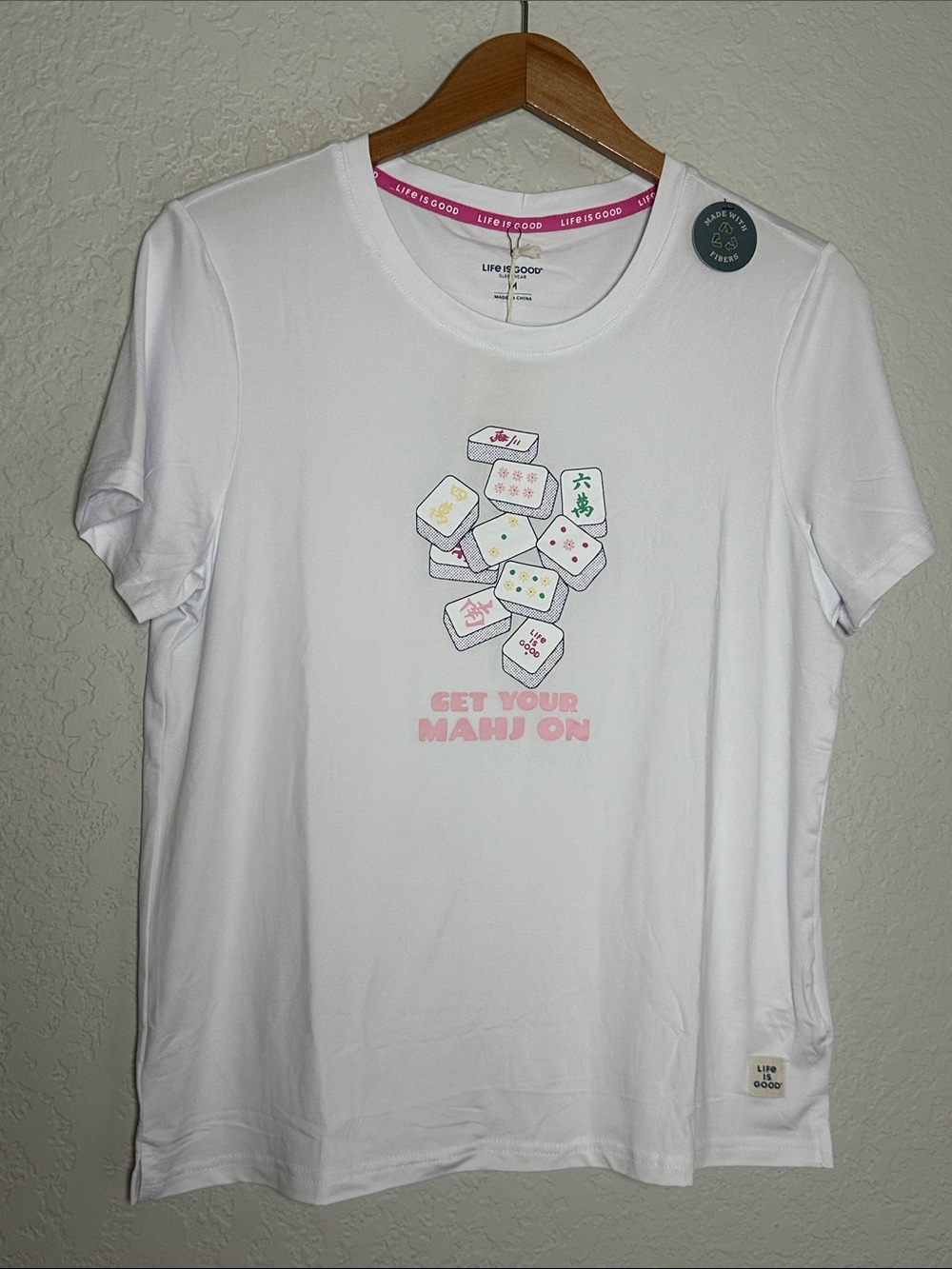 NEW Life Is Good White Tee Mahjong Tile Graphic Sleep Top Get Your Mahj On